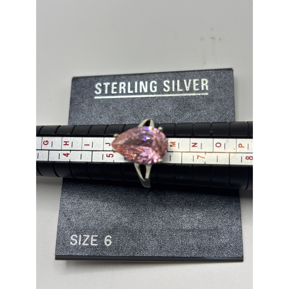 Sterling Silver Ring Womens Size 6 Pink Pear Cut Cubic Zirconia Split Shank 925